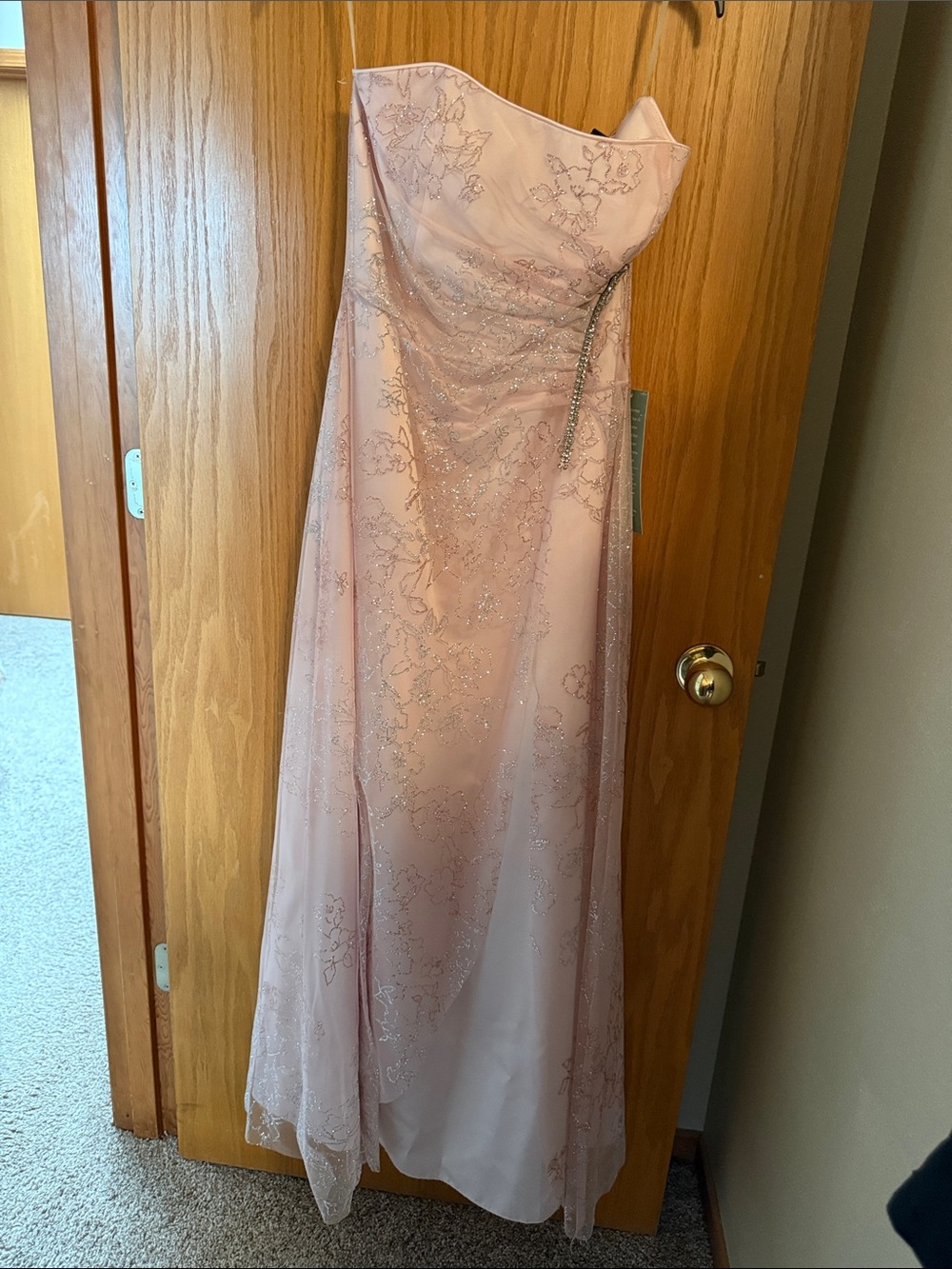 Romantic Strapless Pink Prom Gown with Side Embellishment